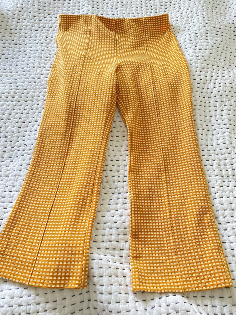 Anthropologie Maeve Mustard and White Textured Cropped Pants